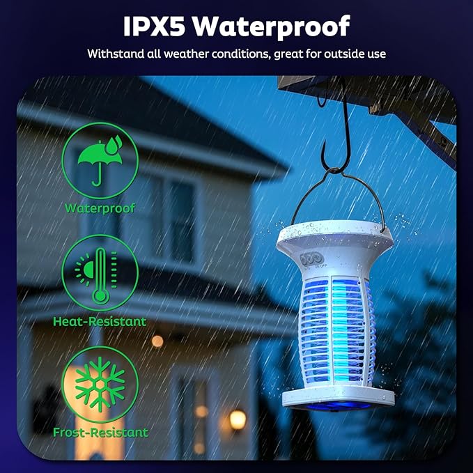 Solar Bug Zapper Outdoor, Mosquito Zapper Outdoor Waterproof Electric Fly Zapper Rechargeable Mosquito Killer with Solar Panel, 4200V Fly Trap Indoor for Home Backyard, Patio, Garden, Camping