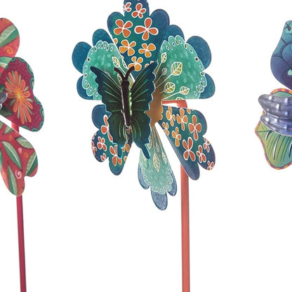 Topadorn Metal Floral Garden Stakes Waterproof Wind Spinner Decor - Colorful Windmill Design for Patio, Lawn, Garden, for Plant Lovers,4 Pack