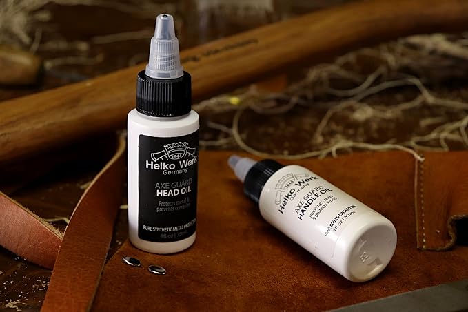 1844 Helko Werk Germany Premium Axe Care and Maintenance Kit Includes Axe Sharpening Stone, Sharpening File, Handle Oil, Head Oil, Blade Cleaner, Sand Paper, Wedges (Premium Maintenance Kit) #F8790-2