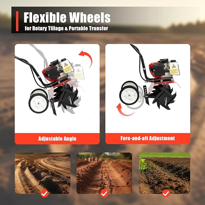 Gas Mini Tiller Cultivator 52CC 2 Stroke Gasoline Powered Soil Garden Cultivator 11.8" Tilling Width Soil Tilling Machine Farm Plant Garden Yard Lawn Tilling