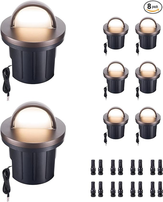 Ground Well Lights, 5 Colors Temp (1800K-5000K) Low Voltage Landscape Inground Lights, LED Outdoor Waterproof IP67, 12V Wired Aluminum Half Sided ORB for Backyard Wall 6W 420LM 8 Pack