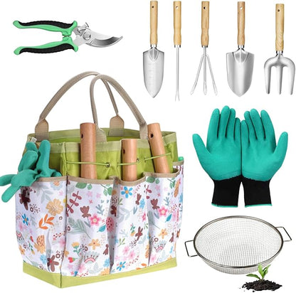 Sand Soil Compost Sifter 1/4 Inch Mesh,Garden Tool Set,Stainless Steel Tools with Organizer Bag,Gardening Kit for Weeding, Planting, Digging,Gardening Gifts for Women Novice Gardener