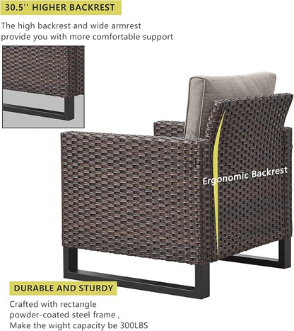 HUMMUH 5 Piece Patio Furniture Outdoor Bistro Set All-Weather Wicker Outdoor Chairs with Ottomans End Table for Patio,Porch,Garden,Backyard