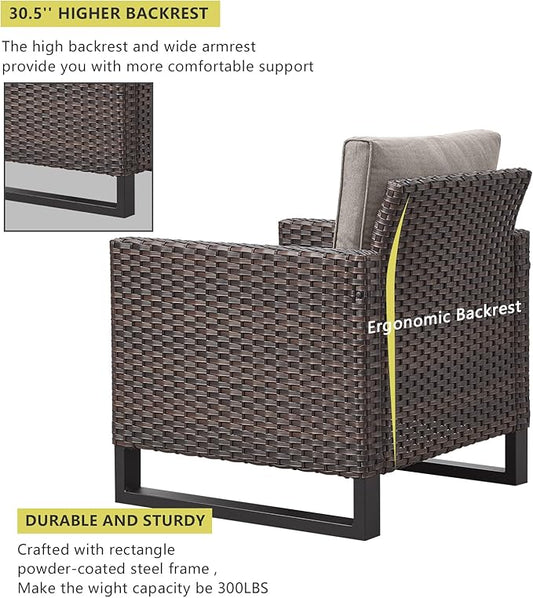 HUMMUH 5 Piece Patio Furniture Outdoor Bistro Set All-Weather Wicker Outdoor Chairs with Ottomans End Table for Patio,Porch,Garden,Backyard
