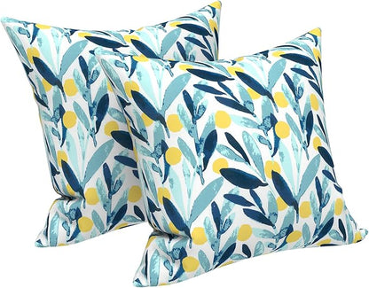 LVTXIII Outdoor Throw Pillow Covers 16 x 16 Inch, Covers ONLY Modern Cute Pattern Decorative Square Toss Pillow Case Pack of 2 for Home Patio Garden Sofa Bed Furniture, Leaves Multi