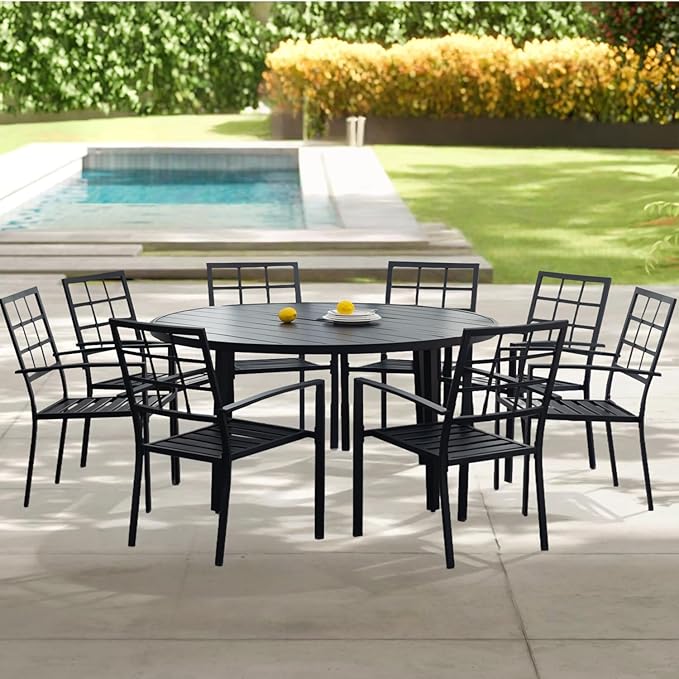 Outdoor Dining Chairs Set of 8, Aluminum Frame Stackable Patio Dining Chairs with Armrest, Wrought Iron Patio Bistro Chairs for Lawn, Backyard, Garden, Porch