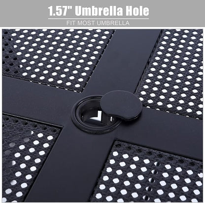 PHI VILLA 37 Inch Outdoor Dining Table Metal Steel Mesh Patio Dining Table Umbrella Table with 1.57" Umbrella Hole (Mesh)