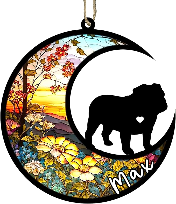Personalized Dog Memorial, Custom Name Bulldog Dog Christmas Ornament with Name, Custom Breeds, Pet Loss Light Catcher, Gifts for Lovers Loss of Pet Sympathy on Mothers Day Christmas