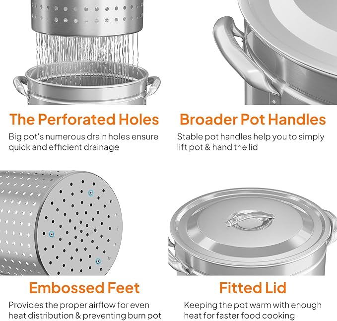 ROVSUN 36-Quart Stainless Steel Turkey Fryer & Seafood Boil Pot with Basket, Lid & Hook, Large Stock Pot for Outdoor Cooking of Turkey, Crawfish, Crab, Lobster & Shrimp
