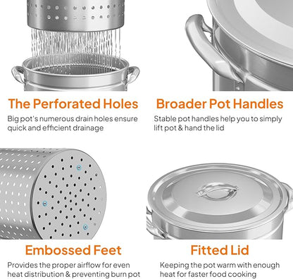 ROVSUN 50-Quart Stainless Steel Turkey Fryer & Seafood Boil Pot with Basket, Lid & Hook, Large Stock Pot for Outdoor Cooking of Turkey, Crawfish, Crab, Lobster & Shrimp