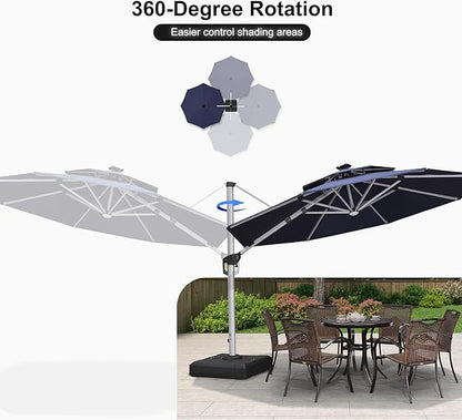 PURPLE LEAF 11ft Solar powered LED Patio Umbrella Outdoor Round Umbrellas Large Cantilever Umbrella with LED lights Windproof Offset Umbrellas Sun Umbrella for Garden Deck Pool Patio, Navy Blue