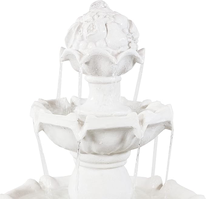 Sunnydaze 52-Inch 3-Tier Outdoor Water Fountain with Fruit Top - Large Outdoor Water Feature for Garden, Patio, Yard or Balcony - White