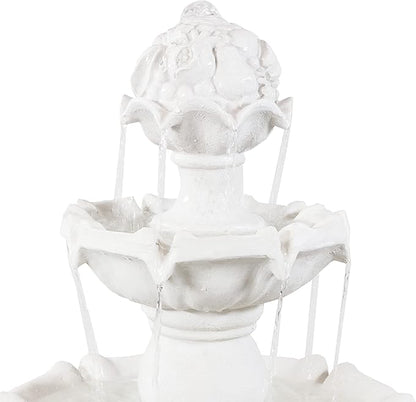 Sunnydaze 52-Inch 3-Tier Outdoor Water Fountain with Fruit Top - Large Outdoor Water Feature for Garden, Patio, Yard or Balcony - White
