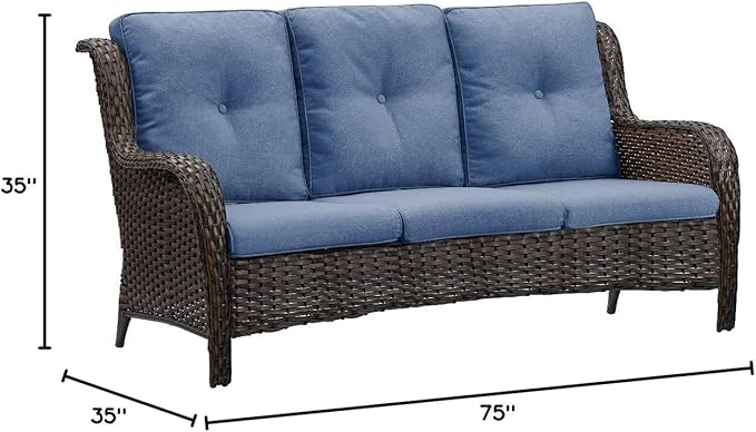 HUMMUH 3-Seat Outdoor Wicker Sofa PE Rattan Patio Couch with Thick Cushions,Deep Seat High Curved Back Armset Patio Sofa…