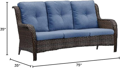 HUMMUH 3-Seat Outdoor Wicker Sofa PE Rattan Patio Couch with Thick Cushions,Deep Seat High Curved Back Armset Patio Sofa…