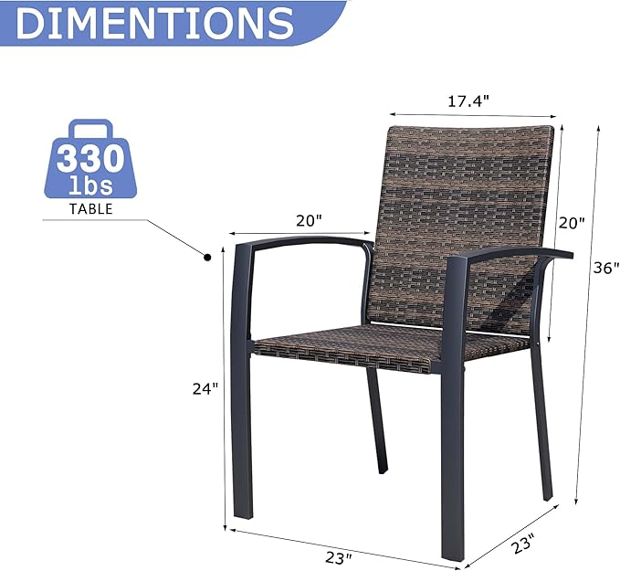 Outdoor Dining Chairs Set of 4, Stackable Patio Chairs with Woven Rattan Back & Seat, Perfect for Patio, Garden, or Deck, Rattan Gray Brown