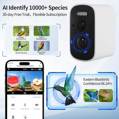Smart Bird Feeder with Camera Solar Powered, 2.5K HD AI Identify 10000+ Species, Color Night Vision, 1.5L Bamboo Wood Feeder House Outside, Auto Capture & Notify, Ideal Gift for Bird Lovers