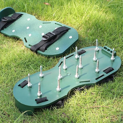 Lawn Aerator Shoes with Adjustable Nylon Straps, Lawn Aeration or as Screed Shoes, Gardening Spiked Shoes Lawn Aerating One Size Fits All Spiked Sandals for Yard Patio Garden Grass Green