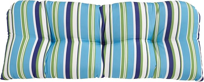 BrylaneHome Tufted Bench Cushion - 45.5" L x 19" W x 3" H- Patio & Outdoor - Water, Stain & Fade Resistant - Poppy Stripe