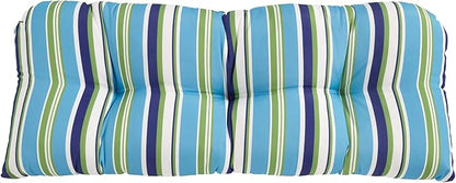 BrylaneHome Tufted Bench Cushion - 45.5" L x 19" W x 3" H- Patio & Outdoor - Water, Stain & Fade Resistant - Poppy Stripe