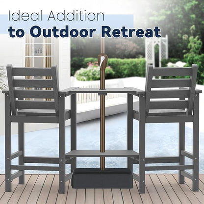 Tall Adirondack Chairs Set of 2, All Weather HDPE Poly Bar Height Balcony Adirondack Chair with Removable Double Connecting Trays, Outdoor Adirondack Barstools for Deck, Patio, Yard, Pool, Lawn