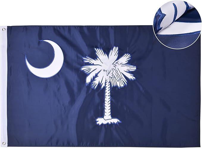 South Carolina State Flag 3x5 Ft, Deluxe Full Embroidered Heavy Duty 100% Polyester Durable SC Outside Flags, Indoor/Outdoor, Sewn Stripes and Brass Grommets