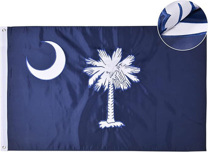 South Carolina State Flag 3x5 Ft, Deluxe Full Embroidered Heavy Duty 100% Polyester Durable SC Outside Flags, Indoor/Outdoor, Sewn Stripes and Brass Grommets