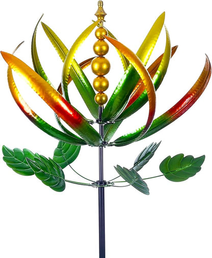 Wind Spinner for Garden and Yard - Large Metal Kinetic Wind Sculptures for Outdoor Decor 80 Inches Multi-Color Tulip Wind Spinner