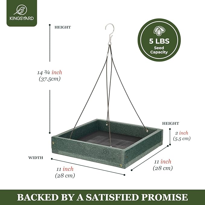 Kingsyard 2 Pack Platform Bird Feeder Tray for Outdoor Hanging - Durable Recycled Plastic & Metal Mesh, Large 3.5 lbs Capacity, Ideal for Attracting Large Birds, Green