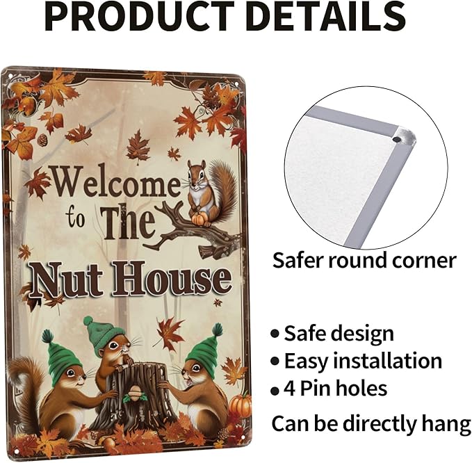 Funny Squirrels Signs Welcome To The Nut House Squirrels Stuff For Indoor Outdoor Decor 12x8 Inches (Yellow)