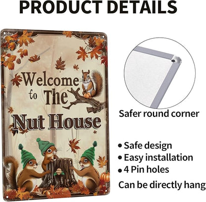 Funny Squirrels Signs Welcome To The Nut House Squirrels Stuff For Indoor Outdoor Decor 12x8 Inches (Yellow)