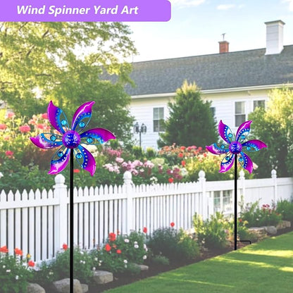 Wind Spinners Outdoor Metal, 10.63" W*37" H Pinwheels for Yard and Garden Decor, Kinetic Wind Sculpture Spinner Yard Art (Purple)