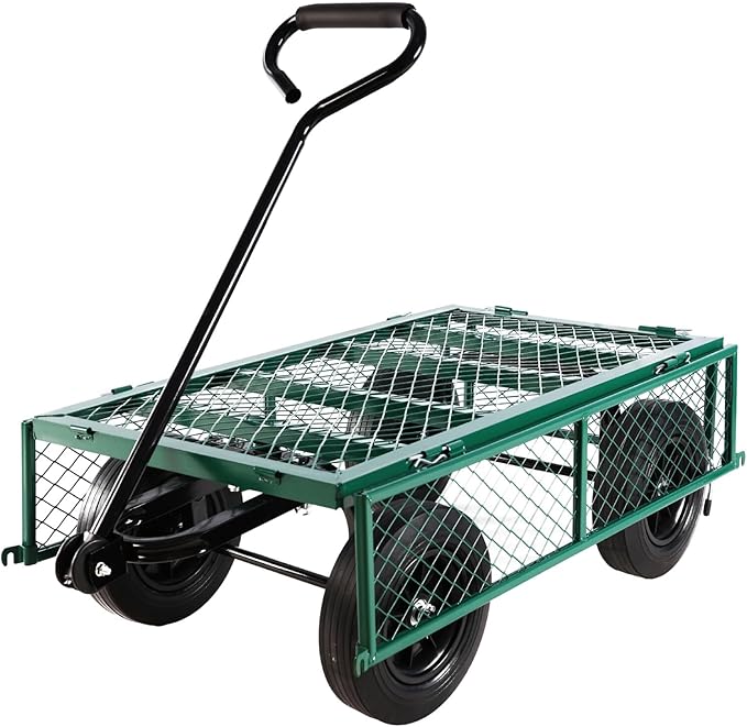 Heavy-Duty Solid Tire Garden Dump Cart - 4.86 cu. ft. Yard Wagon Cart with 600 LBS Capacity & Spacious Mesh Bed (37" x 19.5") - No-Flat Tires, Utility Wagon