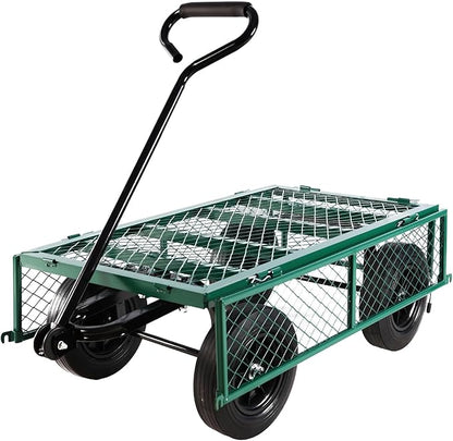 Heavy-Duty Solid Tire Garden Dump Cart - 4.86 cu. ft. Yard Wagon Cart with 600 LBS Capacity & Spacious Mesh Bed (37" x 19.5") - No-Flat Tires, Utility Wagon