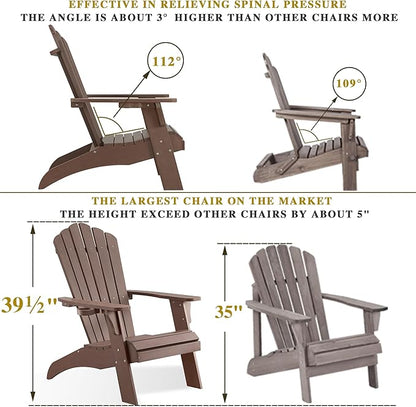 Psilvam Adirondack Chair, Oversized Poly Lumber Fire Pit Chair with Cup Holder, 350Lbs Support Patio Chairs for Garden, Weather Resistant Outdoors Seating, Relaxing Gift for Father & Mother (4, Brown)