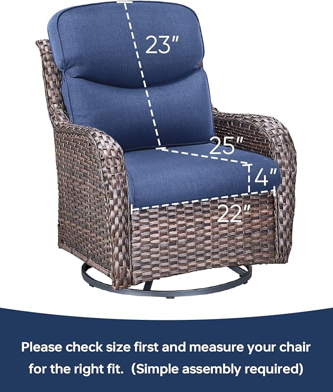 Pop 22x25/22x24 Outdoor Seat Cushions Set of 2 - Comfortable High Back Water-Resistant Patio Wicker Chairs Cushion for Dining Rocker Glider Loveseat Couch Sectional Sofa - Navy Blue/Smile