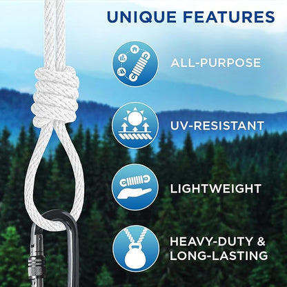 TECEUM Cotton Rope 3/16” (5 mm) – 200 FT – Strong All-Purpose Braided Rope – Natural Cotton – for Crafting, Сamping, Clothes Line, DIY, Indoor & Outdoor Use – White