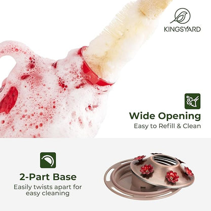 Kingsyard Glass Hummingbird Feeders for Outdoors, 16 Oz Wild Bird Feeder 6 Feeding Ports & Ant Moat Included, Hanging Bird Nectar Feeder Garden Red Décor Gifts for Mom, Red