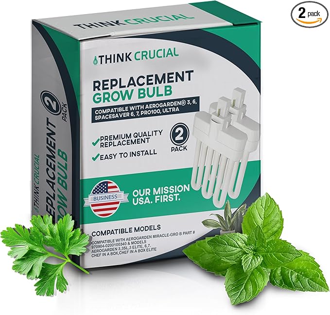 2 Grow Bulbs Compatible with AeroGarden Miracle-GRO B Part # 970904-0200,100340 & Models AeroGarden 3, 3SL, 3 Elite, 6, 7, Chef in A Box, Chef in A Box Elite - by Think Crucial (2 Pack)