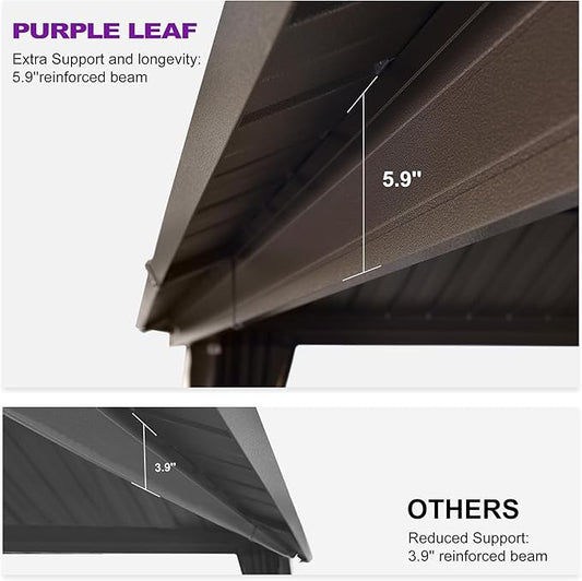PURPLE LEAF 10’ X 12’ Outdoor Hardtop Gazebo Metal Frame Galvanized Steel Double Roof with Curtains and Nettings for Patio Desk Backyard Bronze