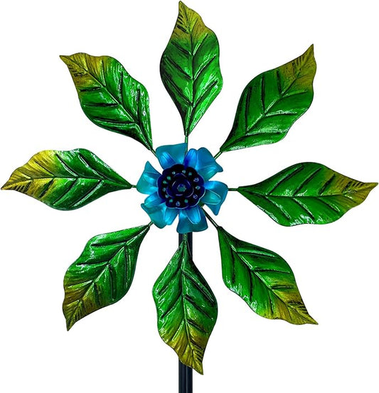 Glow-in-Dark Metal Wind Spinner for Yard and Garden, Outdoor Luminous Wind Spinners Yard Art Garden Decor (13.4" W x 47" H) Blue