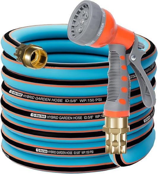 Flexible Garden Hose 25ft 5/8", New Upgraded Leak-Proof, Ultra-Durable, Kink Free Heavy Duty Water Hoses with Spray Nozzle-3/4''Solid Brass Fitting for All-Weather Outdoor, Yard, Car Wash