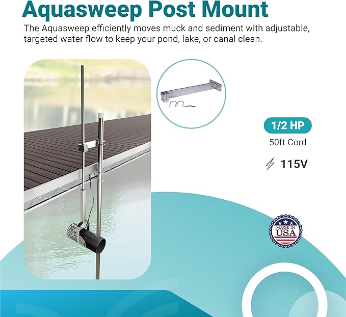 Scott Aerator Aquasweep Dock Post Mount - 1/2 Horse Power 115V 50 Feet Cord - Water Circulator | Water Agitator | Water Mover