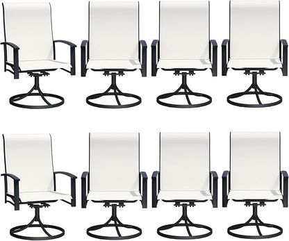 Patio Swivel Chairs Set of 8, Outdoor Swivel Chairs with Armrest, High Back Patio Chair with Metal Frame, All-Weather Outdoor Dining Chair for Deck, Porch and Lawn, Oyster Beige