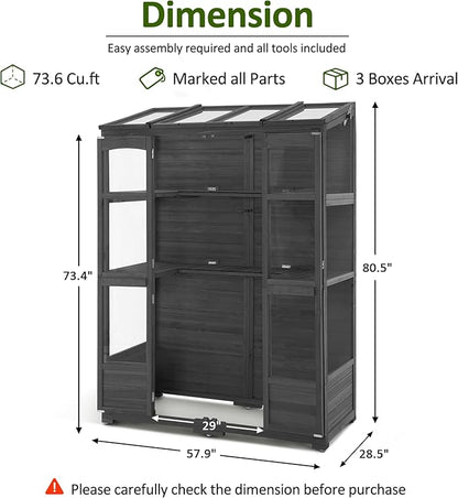 MCombo Wooden Greenhouse, Walk-in Outdoor Greenhouse with Openable Roof and Lockable Door, 0899 (Dark Grey)