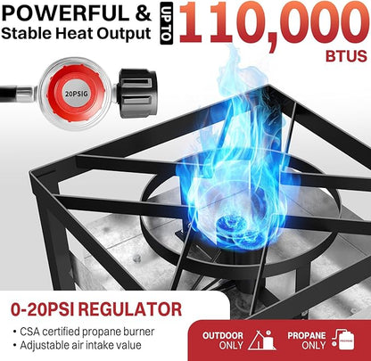 80QT Crawfish Boiler | Seafood Boiling Kit | Dustproof Cover & 16" Skimmer Included | 110,000BTU Propane Jet Burner | 0-20 PSI CSA Certified Regulator | Crab Boil Pot for Outdoor Backyard Cooking