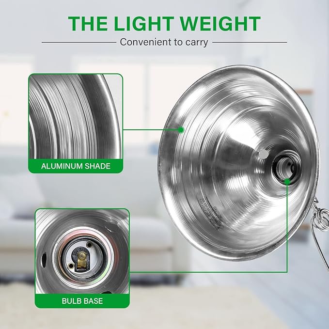 Simple Deluxe Clamp Light with 8.5 Inch Adjustable Aluminum Reflector, Suit for E26 Socket Max 150 Watt Lamp (No Bulb Included), 6 Feet 18/2 SPT-2 Cord, 1 Pack