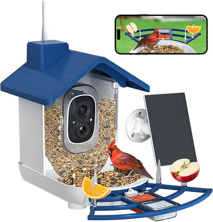 Bird Feeder with Camera Bird Feeders for Outdoors with Solar Panel, AI Identification, Ideal Gift for Lovers Friends and Parents, Navy Blue