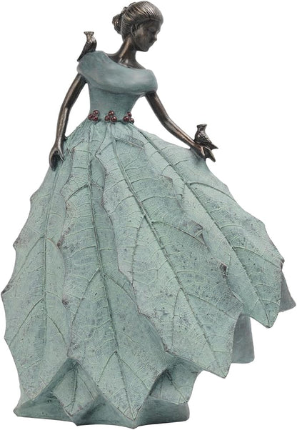 DiliComing Fairy Garden Statue Home Decoration - Outdoor Statue Table Decor for Living Room Garden Maiden Bookshelf Decor Xmas Resin Holly Leaves Maiden Green Statue