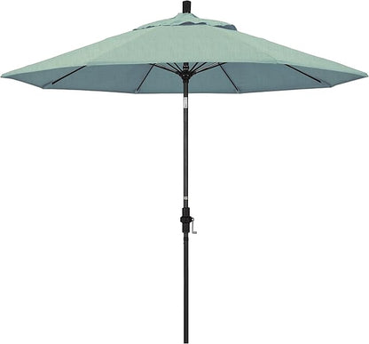 California Umbrella 9' Round Aluminum Pole Fiberglass Rib Market Umbrella, Crank Lift, Collar Tilt, Black Pole, Sunbrella Spectrum Mist